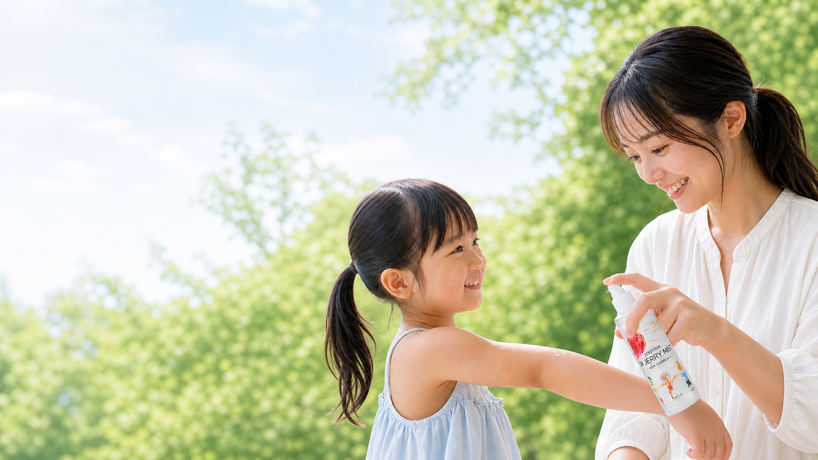 親子でUVミストを使う様子